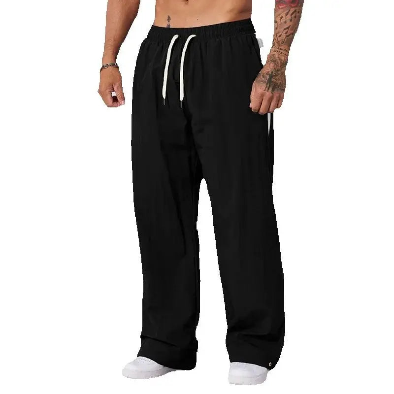 Autumn New Casual Pants Men’s Loose Cotton Casual Pants Wide-Leg Trendy Sports Patchwork Long Pants American-Style Sweatpants