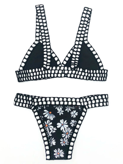 Reversible Crochet Bikini - Leopard Print Two Piece Swimwear Set | Luxury Poolside Suit