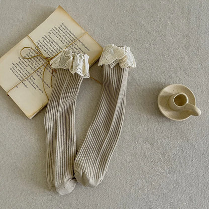 Ruffle Baby Girls Knee High Socks Long Kids Soft Cotton Lace Stuff Princess Children Leg Warmers Cute Girl Socks For 0-8Years