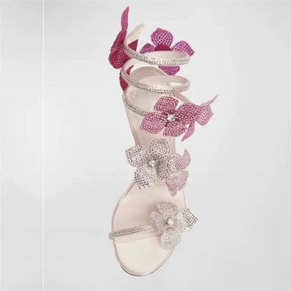 Aneikeh Sexy CRYSTAL Flower Narrow Band Ankle Strap Sandals Woman Thin High Heels Street Style  Pole Dancing Ladies Shoes