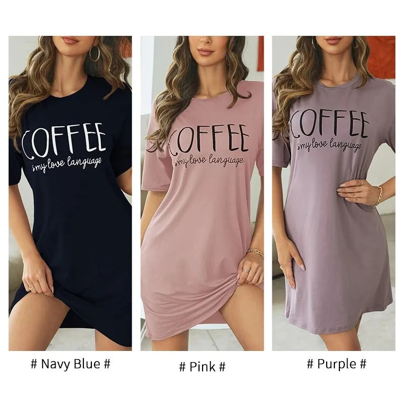 Womens Cartoon Print Milk Silk Nightgown - Casual Short Sleeve Summer Sleepdress - ZOOMNSTORE