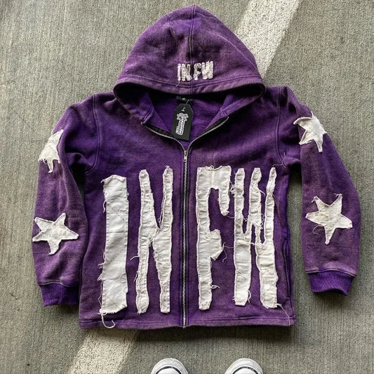 Autumn And Winter Hoodie Patchwork Letter Star Pattern Long Sleeved Pullover Hoodie Harajuku Fashionable Loose Versatile Jackets