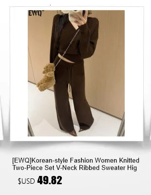 [EWQ] Fashion V-neck Long Sleeve Lace Up Sweater And High Waist Trousers Casual Women Knit Set Clothing 2025 Autumn New 16O1719