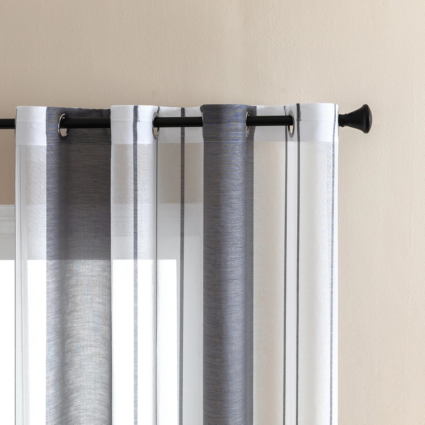 Striped Sheer Curtains | Soft Voile Fabric Semi Sheer Drapes - Eyelet Panels for Office & Home