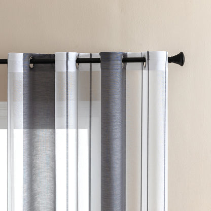 Striped Sheer Curtains | Soft Voile Fabric Semi Sheer Drapes - Eyelet Panels for Office & Home