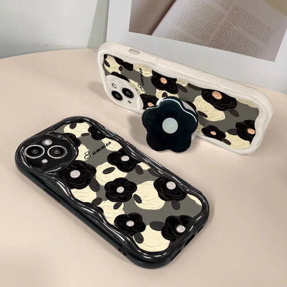 Floral Flower Bracket Case Cover for Samsung Galaxy S26 S25 S24 FE S22 S23 Ultra Plus A57 A37 A56 A55 A54 A16 A17 5G Wavy Shell