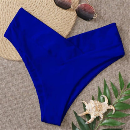 Sexy Solid Color V Cheeky Bikini Bottoms Women Triangle Thong High Waist Beach Swimwear Shorts Bathing Suit Brazilian Biquinis
