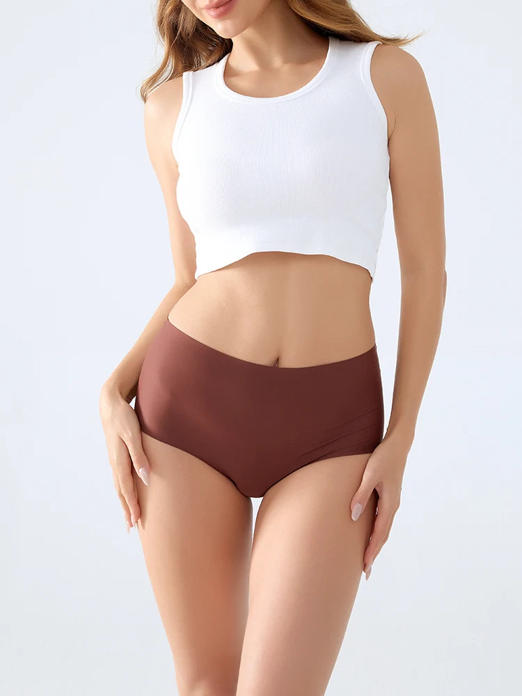 4PCS/SET Plus Size Underwear Women's Panties Ice Silk Solid Color Ladies Seamless Underpants High Waist Sexy Breathable Lingerie