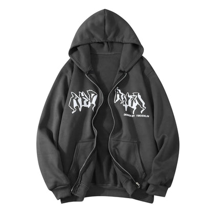 Men'S Sweatshirts Hoodies Zip Up Jacket Zip Up Hoodies Hip Hop Sweatshirt Vintage Goth Print Hooded Jacket Sudaredaras Hombre
