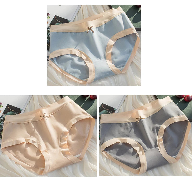 Cotton Women Panties - Mid Waist Breathable Cotton Briefs With Bow Decoration