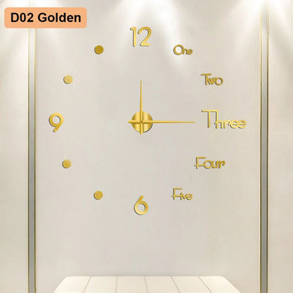 Large 3D Number Wall Clock - DIY Home Decoration for Living Room Bedroom Study Hotel