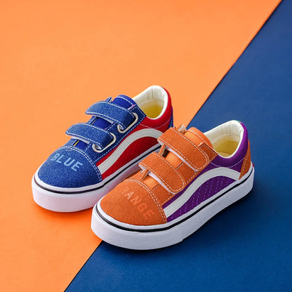 Children's Canvas Shoes - Breathable Colored Board Shoes With Hook & Loop Closure