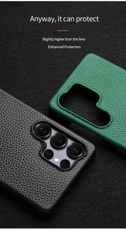 Magsafe Case Samsung - Genuine Cowhide Leather Magnetic Phone Protector for Galaxy S24 Ultra