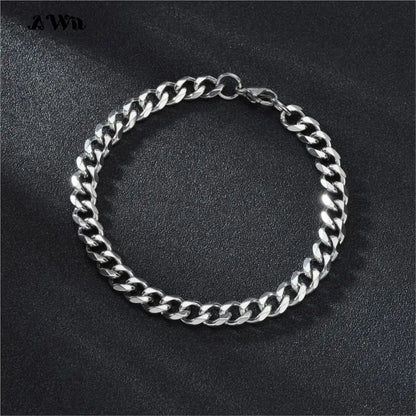 Awit Mens Simple 3-11mm Stainless Steel Curb Cuban Link Chain Bracelets for Women Unisex Wrist Jewelry Gifts