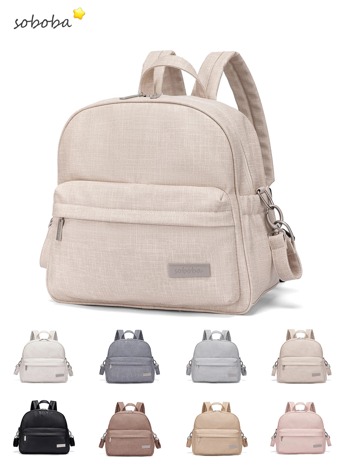 Soboba Stylish Diaper Backpack for Women Solid Fashion Waterproof Large Capacity Multi-funcional Nappy Changing Bag with 2 Strap