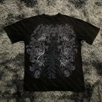 Summer Classic Y2K Gothic Style T-shirt Print Oversized T Shirt High Street Shirts Round Neck Cotton Tops Mens Women T Shirt Tee