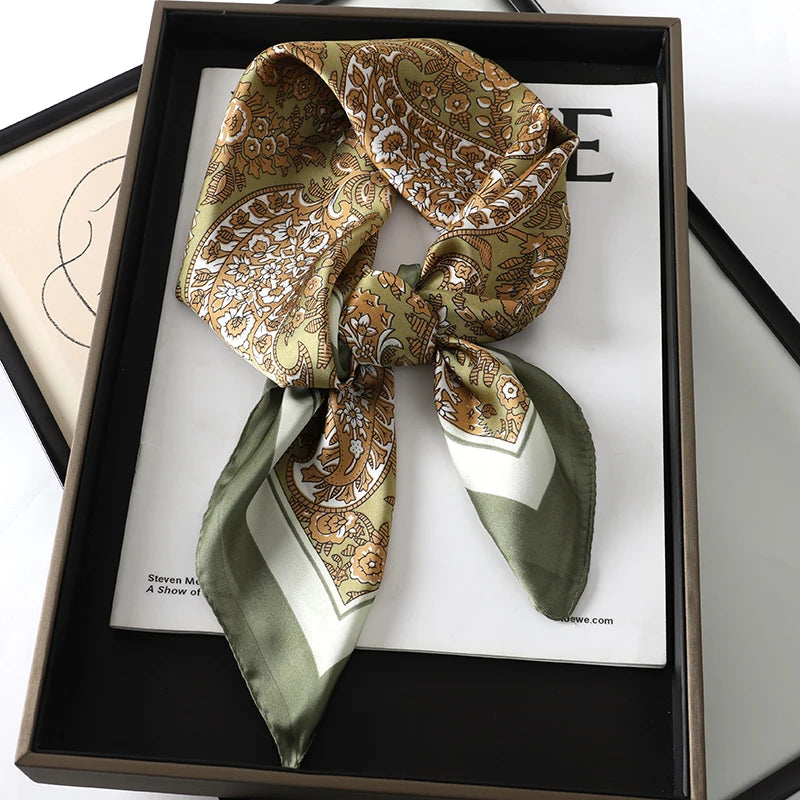 Luxury Silk Cat Print Scarf - Womens Neck Hair Tie Bandana Foulard 70cm