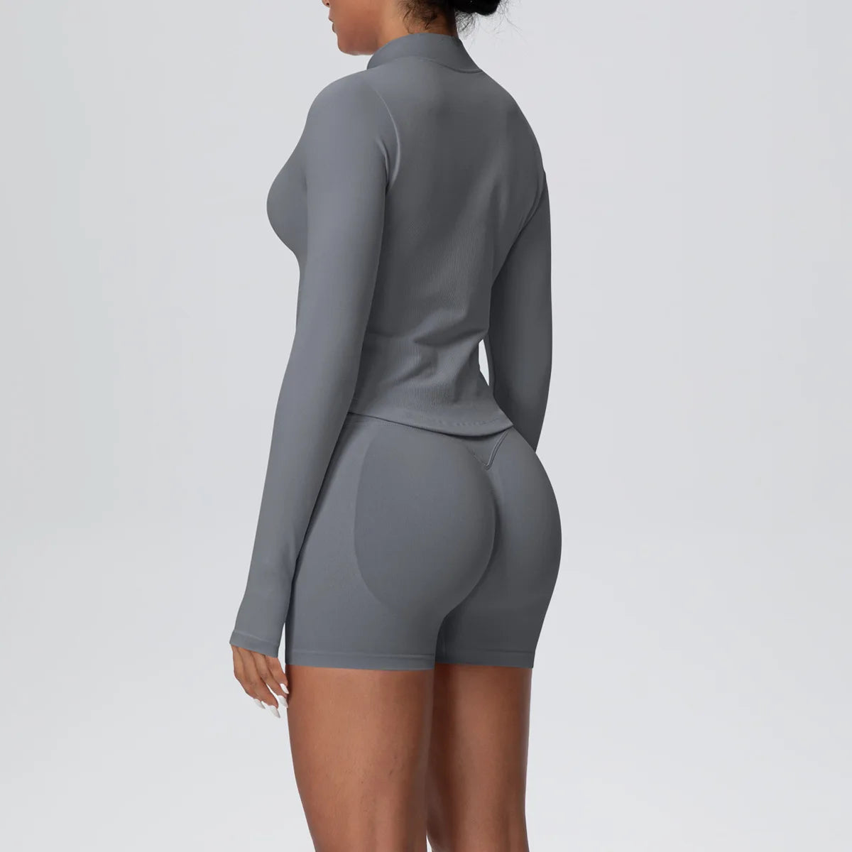 Women Gym Set - Seamless Yoga Suit With Zip Shirt & Cycling Shorts Activewear