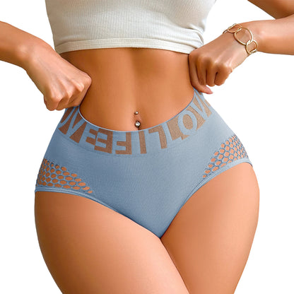 High Waist Women's Underwear Mesh Hollow Out Letter Wide Waistband Sports Butt Lifting Soft Stretchy Ladies Briefs Panties