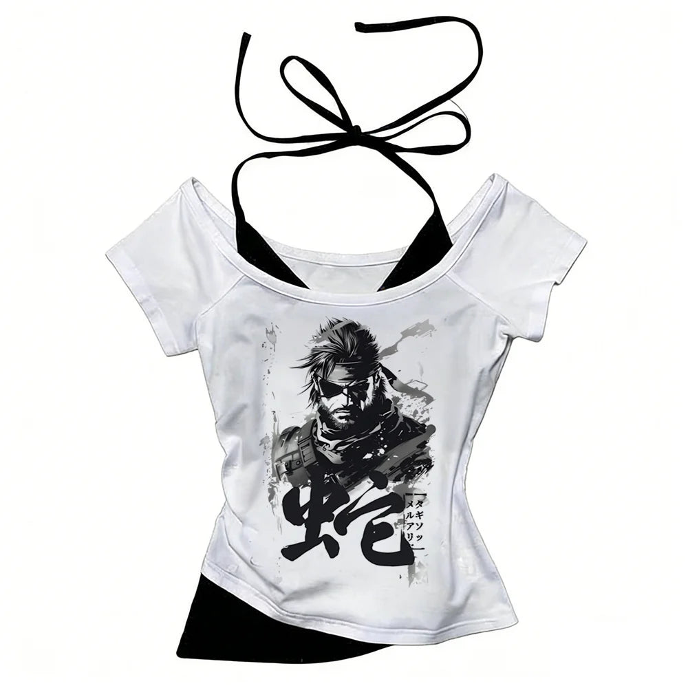 Metal Gear Solid top tees teen 2000s hip hop Gothic Graphic University t-shirt Gothic Trendy Psychedelic aesthetic Pastel