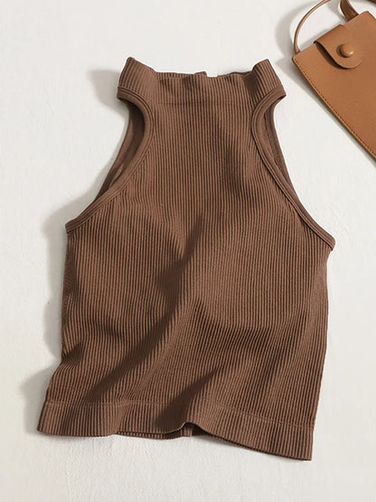 ITOOLIN Women Vintage Chinese Button Tank Tops With Bra Pad Halter Tops O-Neck Elegant Crop Tops Off Shoulder Tops For Women