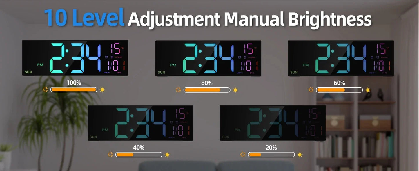 Large Digital Wall Clock - 162 LED with Remote Dual Alarm  RGB Colors