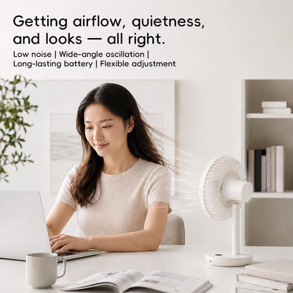 BLDC Oscillating Desktop Fan 4000mAh 5 Wind Speeds Silent Portable Rechargeable Fan with Timing Function for Home Room Gift