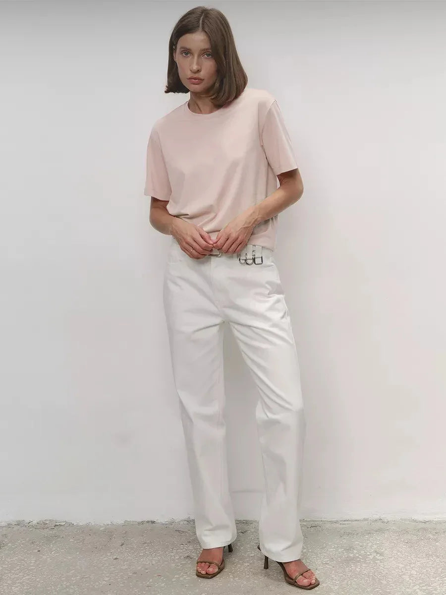 Cotton Summer Womens T-Shirt - Short Sleeve Loose Basic Top