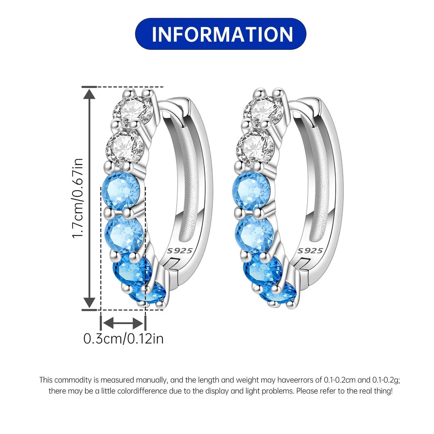 MISEFF Real 925 Sterling Silver Earring Gradual Change Green Blue Colored Zircon Hoop Earrings Engagement Wedding Jewelry Gifts