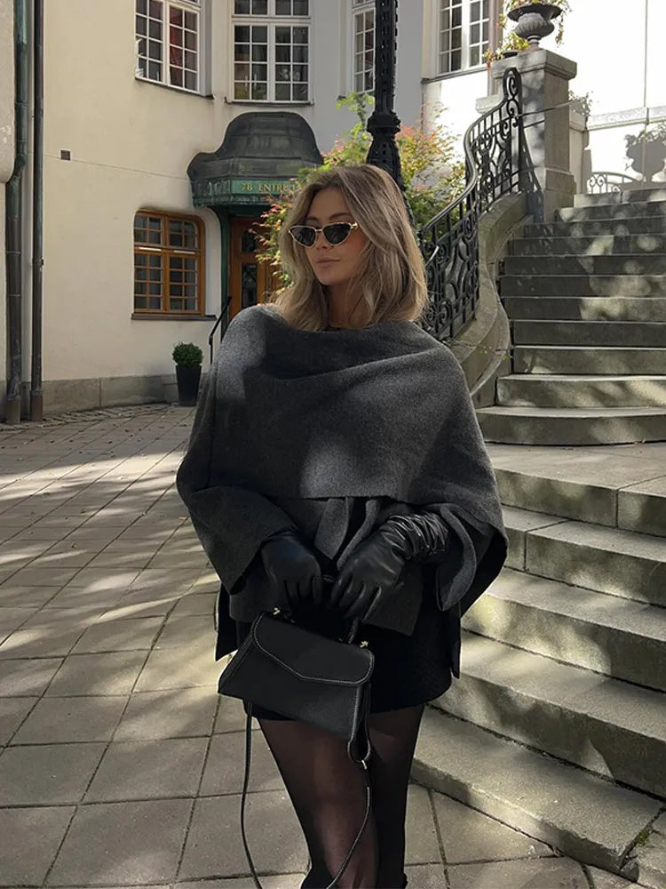Knitted Coat Women – Warm Autumn Coat Female With Scarf Collar & Button Closure