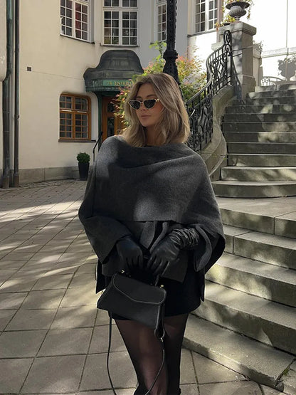 Knitted Coat Women – Warm Autumn Coat Female With Scarf Collar & Button Closure