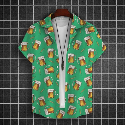 Hawaiian Shirt For Men 3d Beer Printed Short Sleeve Shirts Party Tees Summer Casual Tops Loose Oversized Clothing