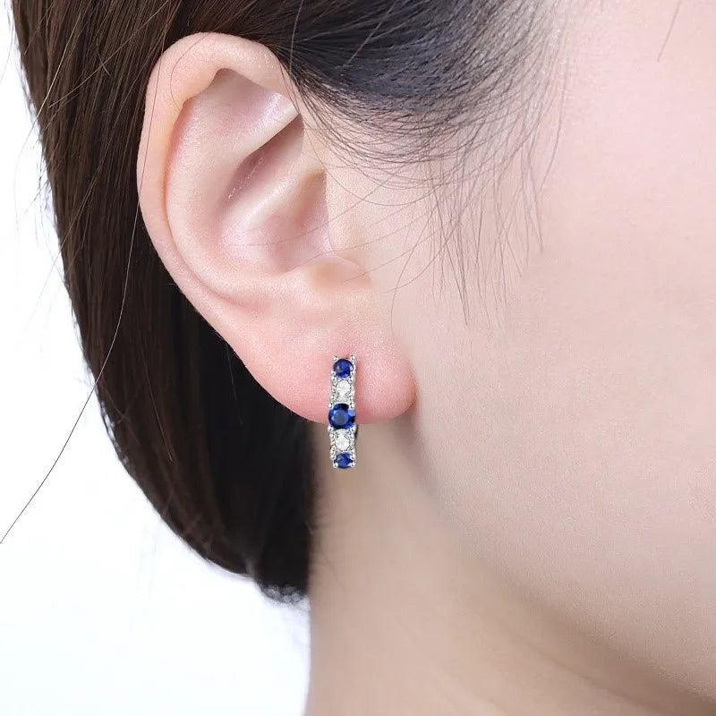 MISEFF Real 925 Sterling Silver Earring Gradual Change Green Blue Colored Zircon Hoop Earrings Engagement Wedding Jewelry Gifts