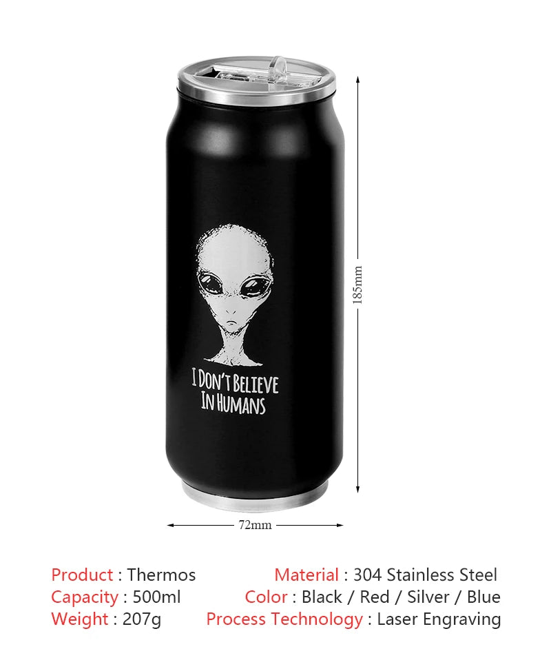 500ML 304 Stainless Steel Cola Can Thermos Custom LOGO Vacuum Cup Flask Portable Double Layers Straw Cup Water Bottle Mug