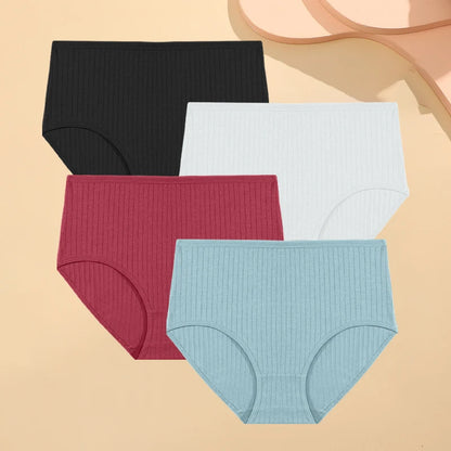 High Waist Panties – Cotton Striped Soft Briefs for Women, Breathable Stretch Lingerie