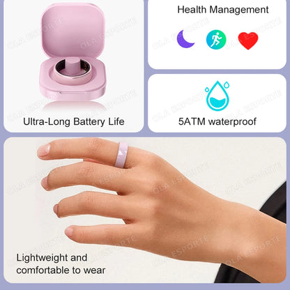 Smart Ring Couple Space Interaction Health and Sleep Monitor Multi Sport Mode Gesture Control 5ATM Waterproof with Charging Case