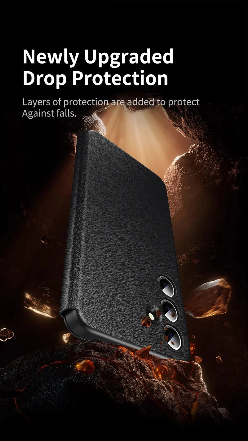 For Samsung Galaxy S25 S23 S24 S26 Ultra S25Plus Case Original PU Leather Card Pocke Flip Smart Display Transparent Window Cover