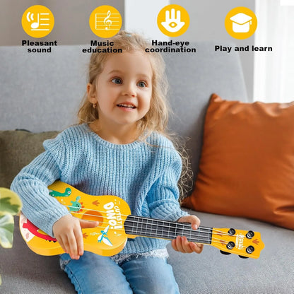 17 Inch Mini Kids Classical Guitar 4-String Ukulele - Dinosaur Design, Christmas Birthday Gift, Musical Toy for Beginners, Party