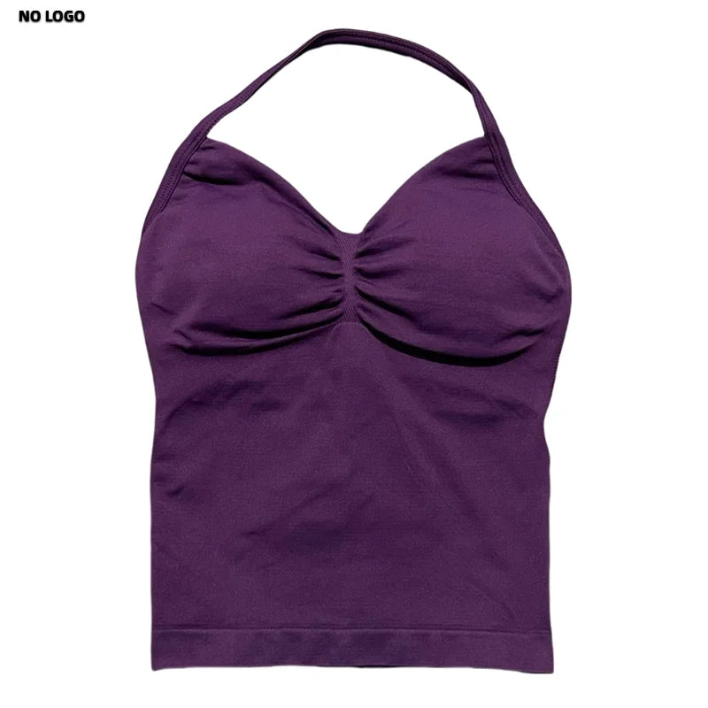 Women Yoga Vest - Longline Strappy Top | Breathable Fitness Tank Top Open Back Halter