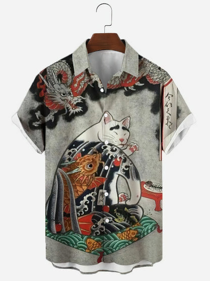 Summer Men's Hawaiian Short Sleeve Printed Shirts Loose Fitting Oversized Social Cartoon Pictures Floral Casual Fashion Clothing