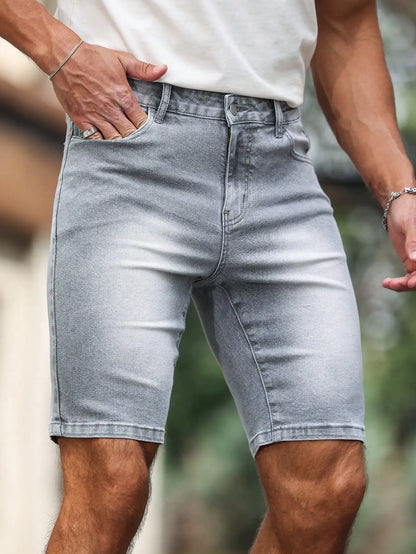 Men's Denim Shorts – Gray Skinny Fit, Knee Length Casual Summer Shorts