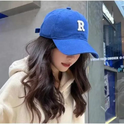 2025 Large Head Circumference Baseball Cap Men's /Women's Dome Hat Soft Top Cap 60/65cm Sun Protection  Letter R Hat Adult Caps