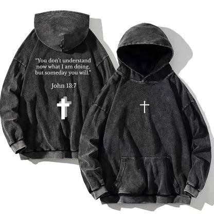 Vintage PSALM 91:11 Print Cotton Washed Hoodie Casual Hip Hop Men Women High Street Retro Hooded Sweatshirt Winter Pullover