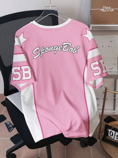 2026 Summer New SpongeBob Kids Sports Jersey Shirt Short Sleeve Family Dress Boys Girls Loose Large Fashion Casual T-shirt Top
