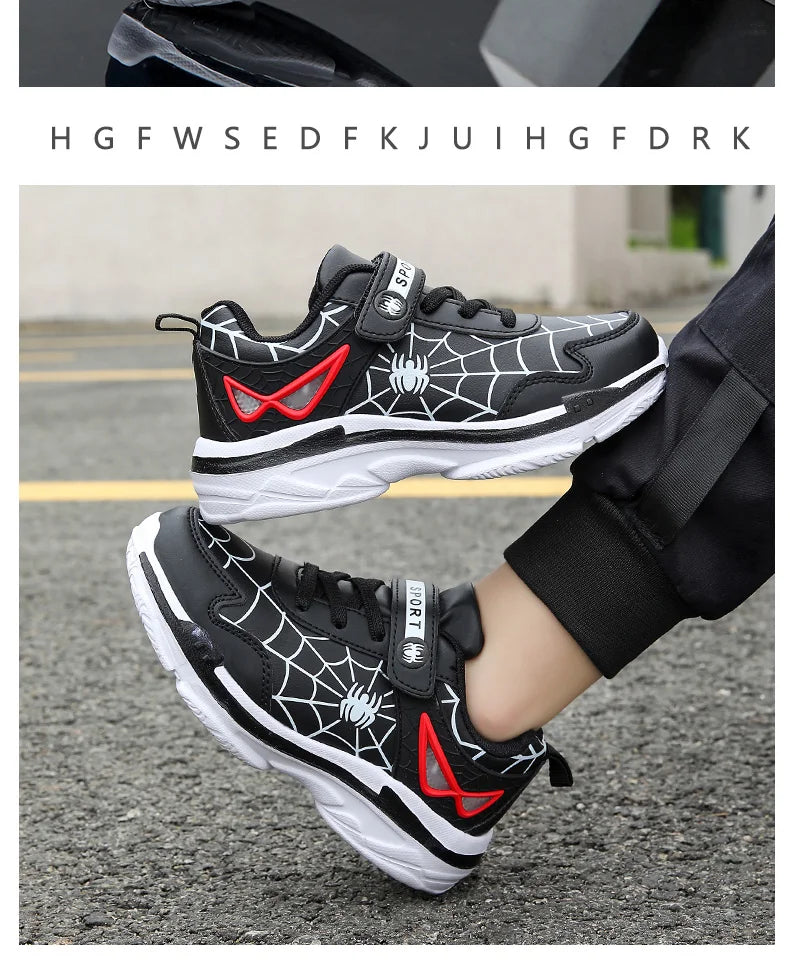 Brand Kids Cartoon Spider Sneakers Boys Comfortable Sports Shoes Outdoor Non-slip Tennis Shoes Lightweight Casual Running Shoes