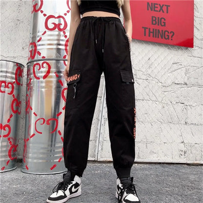 Black Fashion Korea Cargo Pants Women High Waist Baggy Tactical Sweatpants Fashion Hip Hop Harajuku Joggers Trousers Female