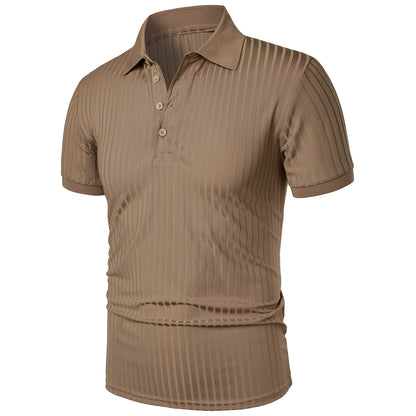 Men's running sports fitness wear summer high stretch vertical short-sleeved POLO shirt slim knit base shirt