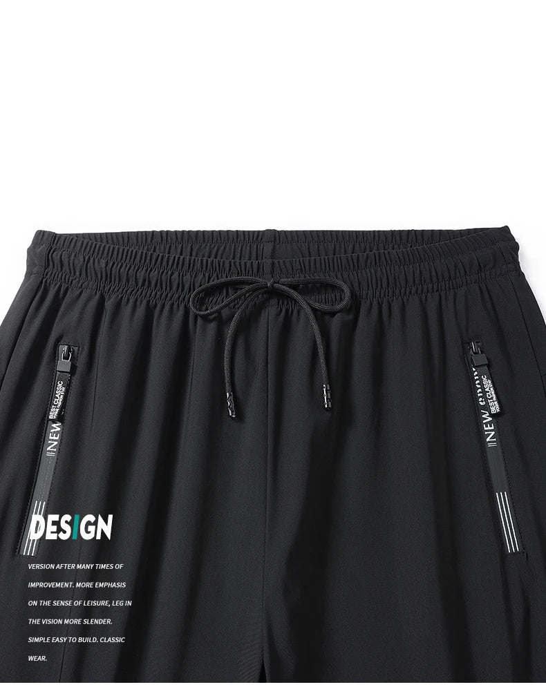 Men's Athletic Stretchy Ice Silk Quick Dry Pants Zipper Pockets Lightweight Sweatpants Outdoor Hiking Breathable Running Workout