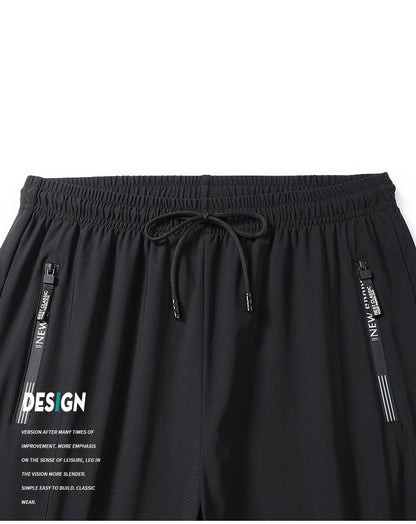 Men's Athletic Stretchy Ice Silk Quick Dry Pants Zipper Pockets Lightweight Sweatpants Outdoor Hiking Breathable Running Workout