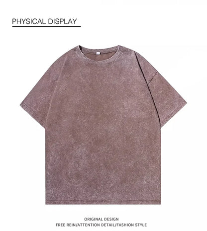 Retro Heavyweight T-Shirt - Solid Color Tee | Breathable Cotton Shirt, Short Sleeve Casual Top